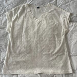 Boho White Eyelet Women's Top Sheer Size Medium Feminine Short Slv Cottagecore